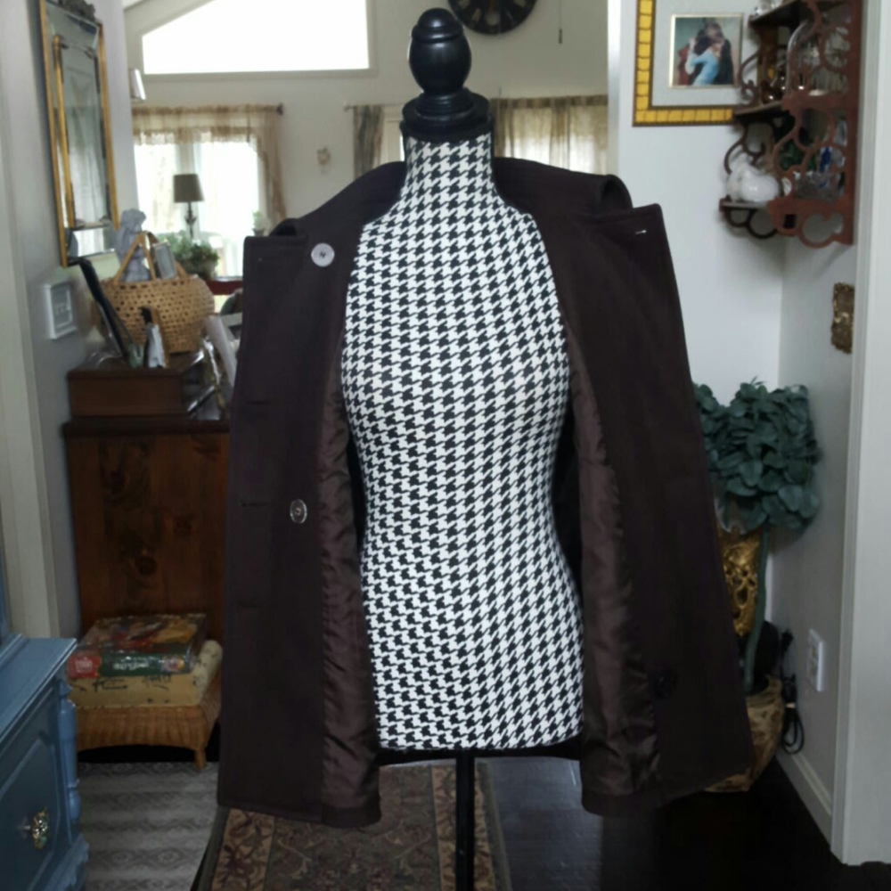 Signature Brown Wool Blend Pea Coat Size 6 - Picture 7 of 10